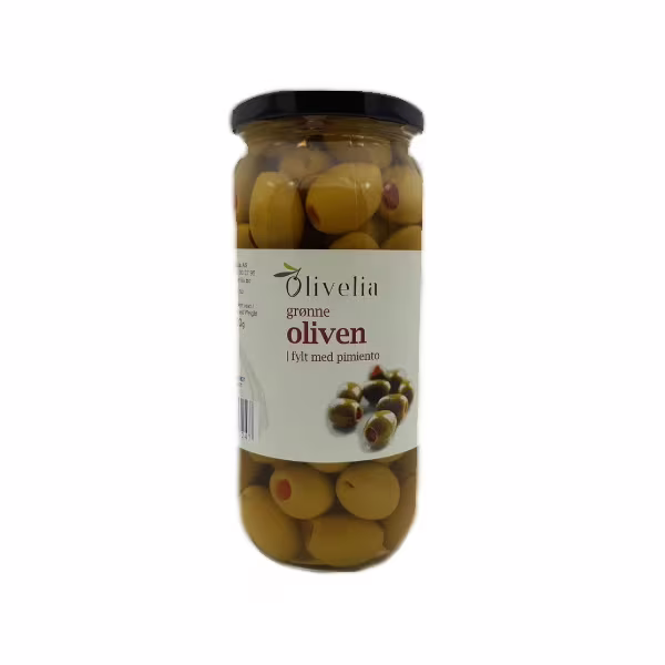 OLIVELIA Grønn Oliven Med paprika 500 g